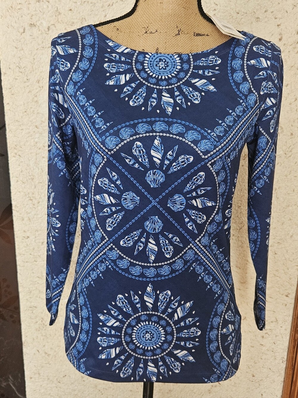 Blue Medallion Print Long Sleeve Top